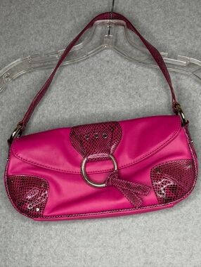 Fuchsia Shoulder Bag with Silver Ring Accent